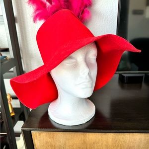 Beautiful Red Wool Large Brim Hat